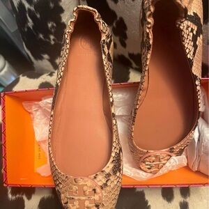 Tory Burch Beige Snakeskin Loafers